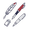 Vector Writing and Painting Tools Icons Set with Pencil, Pen, Brush and Paint Tube Royalty Free Stock Photo