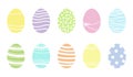 Easter eggs are multicolored, isolated on a white background, a set of icons, vector illustration, flat Royalty Free Stock Photo