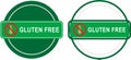 Gluten free food labels with crossed wheat symbol and green badge design Royalty Free Stock Photo