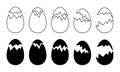 A set of cracked egg shapes, contour and silhouette isolated on a white background Royalty Free Stock Photo