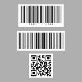 Set of realistic barcode and qr codes sticker. bar code sticker icons concept of the marketing supermarkets and stores. vector Royalty Free Stock Photo
