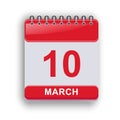 March 10 Daily Calendar Page Minimal Style Royalty Free Stock Photo