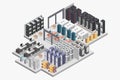Isometric data center network illustrated in vector Royalty Free Stock Photo