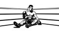 Boxer Sitting on the Ground in a Boxing Ring Royalty Free Stock Photo