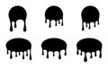 Dripping round liquid shape, set of flowing drops, black silhouette isolated, vector illustration, flat Royalty Free Stock Photo