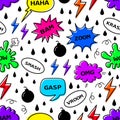 Bright Comic Book Onomatopoeia Seamless Pattern with Bold Pop Art Exclamations Royalty Free Stock Photo