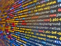 Web abstract programming and created virus on laptop screen. Blurred screen with selective focus. Software developer programming