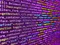Web abstract programming and created virus on laptop screen. Computer program preview. Php language and coding function developer Royalty Free Stock Photo