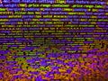 Web abstract programming and created virus on laptop screen. Data bits computer bits, shadow and dark vignette effect. Abstract Royalty Free Stock Photo