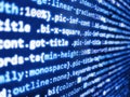 Web abstract programming and created virus on laptop screen. Hacker api text on the computer screen. Abstract screen of software. Royalty Free Stock Photo