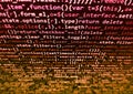 Web abstract programming and created virus on laptop screen. Software developer programming code on black screen. Lines of Html Royalty Free Stock Photo