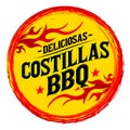 Costillas BBQ Deliciosas, Delicious BBQ Ribs spanish text, Grunge rubber stamp