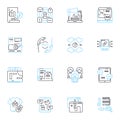 Web advertising linear icons set. Banner, Clickbait, Conversion, CPM, Demographics, Engagement, Geo-targeting line