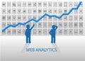 Web analytics illustration with positive growth line chart. Online data analysis of social media data, mobile data