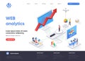 WEB analytics isometric landing page. Online business analytics, data analysis service, stock trading information isometry web