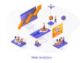 Web analytics isometric web banner. Online business analytics isometry concept. Data analysis service 3d scene, stock trading