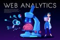 Web analytics landing page, brain and seo icons