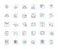Web analytics linear icons set. Metrics, Data, Traffic, Conversions, SEO, Engagement, Behavior line vector and concept