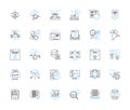 Web analytics linear icons set. Metrics, Data, Traffic, Conversions, SEO, Engagement, Behavior line vector and concept