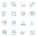 Web analytics linear icons set. Tracking, Analysis, Metrics, Conversion, Behavior, Segmentation, Insights line vector