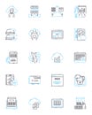 Web analytics linear icons set. Tracking, Analysis, Metrics, Conversion, Behavior, Segmentation, Insights line vector