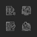 Web analytics and management chalk white icons set on black background