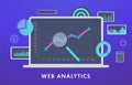 Web Analytics, Statistical Data Analysis and Metrics concept. Laptop computer with graph and charts on screen and Royalty Free Stock Photo