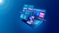 Web app software. Internet platform. Digital application. Business website screen. Laptop interface. Phone and computer