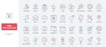 Web app thin black and red line icons set, applications with responsive interface