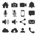 Web application interface icon collection. Vector symbol set. home, camera, camcorder and volume control button sign. Royalty Free Stock Photo