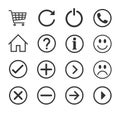 Web application interface icon collection. Vector symbol set. home, shopping cart, power and info button sign. Royalty Free Stock Photo