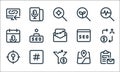 Web apps seo line icons. linear set. quality vector line set such as clipboard, filter, target, location, hashtag, event, search