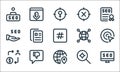 web apps seo line icons. linear set. quality vector line set such as desktop, global, user, search, social media, share, connected