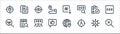 web apps seo line icons. linear set. quality vector line set such as remove, user, social media, searching, clipboard, eye, down