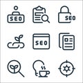 Web apps seo line icons. linear set. quality vector line set such as setting, hot, searching, paste, search engine optimization, Royalty Free Stock Photo