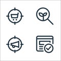 web apps seo line icons. linear set. quality vector line set such as verified, megaphone, searching Royalty Free Stock Photo