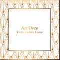 Art Deco golden rhombuses pattern frame. Square frame with white place for your text.