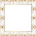 Art Deco golden seamless pattern frame. Square frame with place for your text. Geometric gold pattern on a white background. Royalty Free Stock Photo
