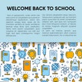 Back to school banner with outline icons of school supplies. Royalty Free Stock Photo