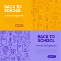 Back to school banner with outline icons of school supplies. Royalty Free Stock Photo