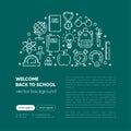 Back to school banner with outline icons of school supplies Royalty Free Stock Photo