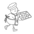 Baker snowman with tray ful of cookies doodle hand drawn illustratio