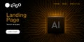 Web banner AI chip on circuit board. Technology background. CPU processor on tech bg. Computer microchip on motherboard. Royalty Free Stock Photo