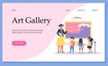 Web banner for art gallery, children visit exhibition flat style