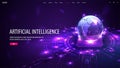 Web banner with artificial Intelligence computer database concept. Central Computer Processors CPU in form of hologram planet Royalty Free Stock Photo
