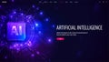 Web banner with artificial Intelligence computer database concept and interfaceelements. Central Computer Processors CPU concept.