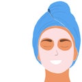 Web banner with beautiful girl taking care of her face and using facial sheet mask Royalty Free Stock Photo