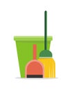 Web Banner Bucket, Duster, Broom and Dustpan Icon.