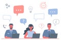 Web banner of call center workers. Support service icons Royalty Free Stock Photo