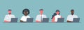 Web banner of call center workers. Support service icons Royalty Free Stock Photo